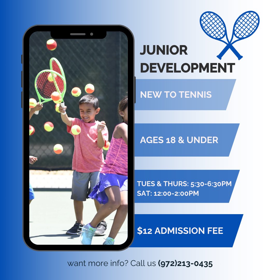 Interested in our Junior Development program? 

We teach beginners the fundamentals of tennis and how to develop their game to take them to the next level! 🎾

Want more info? Call us 📞 (972)213-0435

#dallastennis #dallasnjtl #dallasyouthtennis #youthtennis