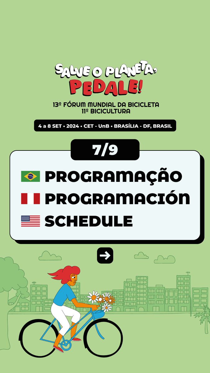 FMB_oficial's tweet photo. Você já se inscreveu para as atividades do “Salve o Planeta, Pedale! - 13º Fórum Mundial da Bicicleta e 11º Bicicultura”? Então corre! Ou melhor, pedale até o nosso site https://t.co/iWUlKYM3Gr. 
Toda a nossa programação e o formulário de inscrição estão disponíveis por lá. https://t.co/inV4RAPp9I