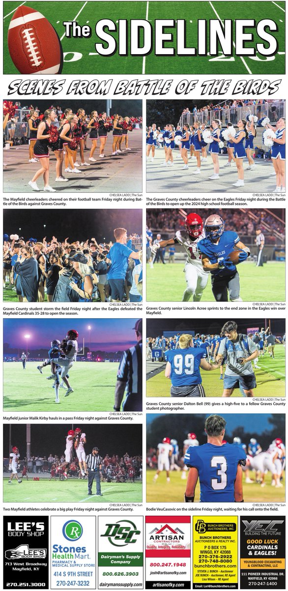 Have you noticed the extra high school football photos in your newspapers? The Paducah Sun, Mayfield Messenger and Benton Tribune Courier will have full pages of football photos each week on B3.