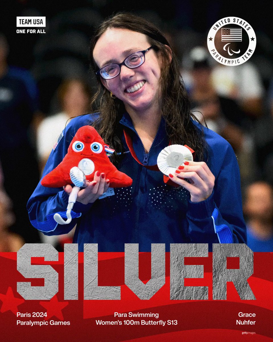 Team USA (@teamusa) on Twitter photo FIRST PARALYMPIC MEDAL 🇺🇸🥈
<a href="/GraceNuhfer/">grace nuhfer 💗</a> takes silver in the 100m butterfly S13!
#ParisParalympics FIRST PARALYMPIC MEDAL 🇺🇸🥈
<a href="/GraceNuhfer/">grace nuhfer 💗</a> takes silver in the 100m butterfly S13!
#ParisParalympics