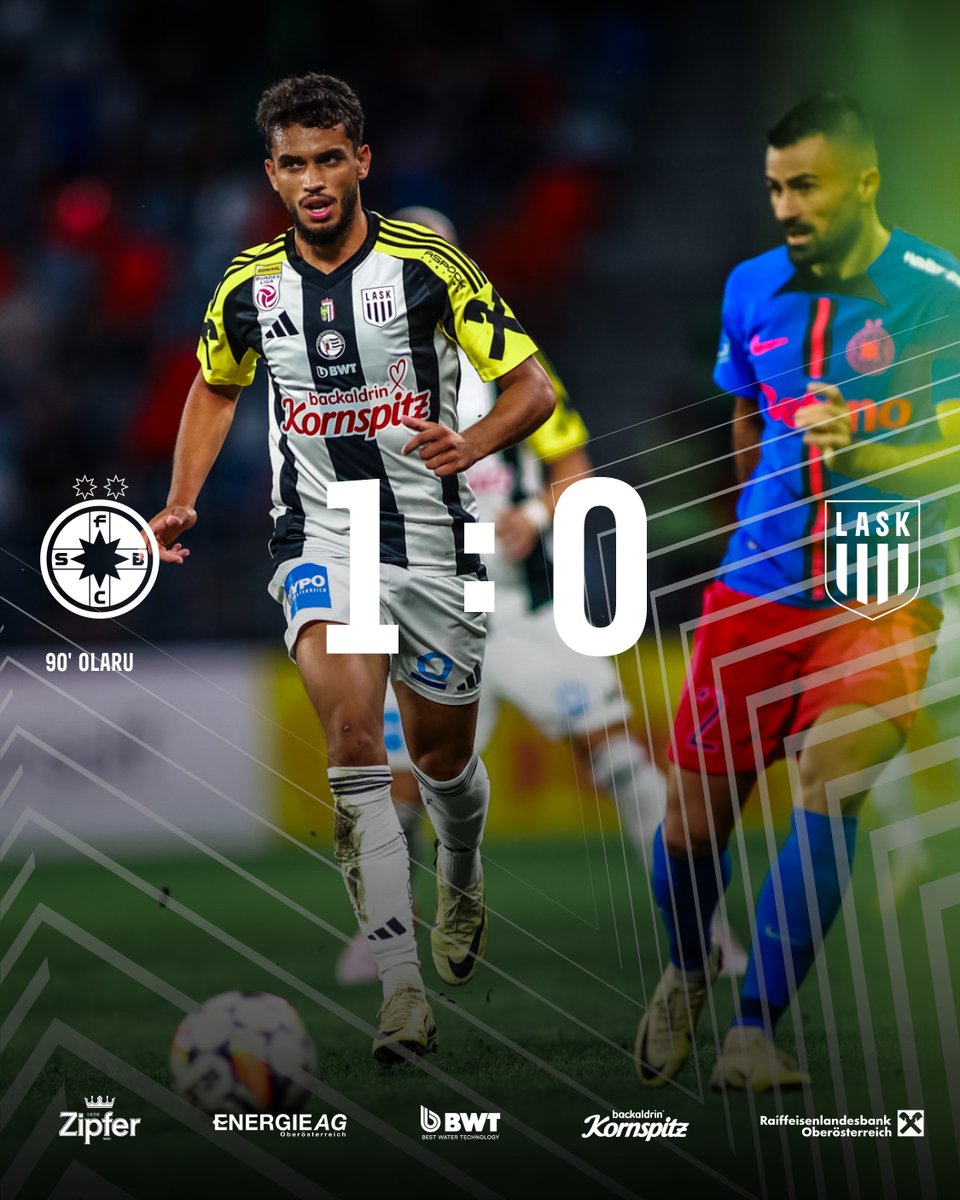 LASK_Official's tweet photo. Durch einen Treffer in der Nachspielzeit verlieren wir mit 0:1 und steigen damit in die Conference League um
______________________________
🔵🔴FCSB 1-0 ⚫⚪️ASK #FCSBASK #UEL FT https://t.co/jwriNWUXSH