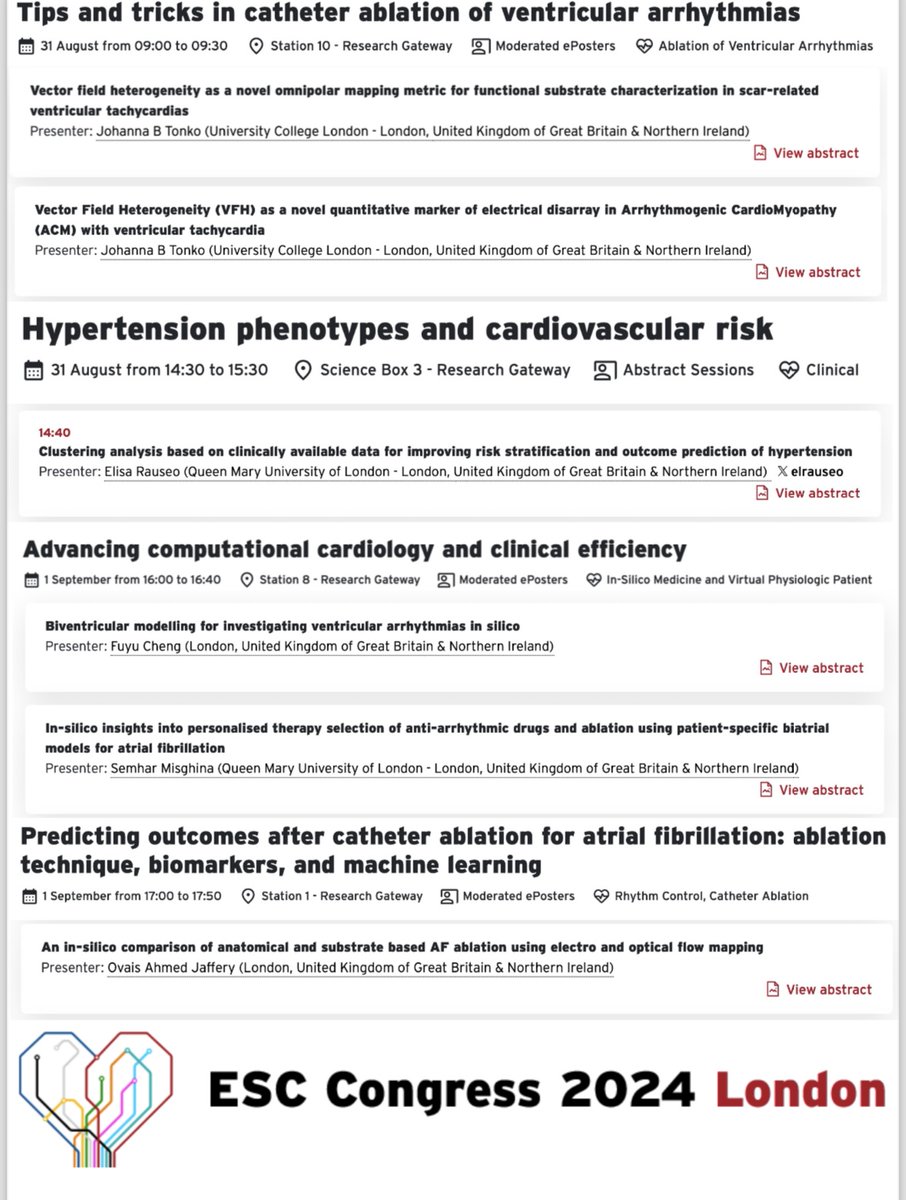 Incredibly excited about <a href="/escardio/">European Society of Cardiology</a> #ESCCongress2024  tomorrow! Check out <a href="/PCM_QMUL/">Personalised Cardiac Modelling Lab</a> presentations across a range of computational modelling, machine learning, and signal processing applications! <a href="/ovais19495912/">菜月🇦🇶＠MMORPG廃人(꜆꜄•ω•)꜆꜄꜆</a> <a href="/SemharMisghina/">Semhar Misghina</a> <a href="/elrauseo/">Elisa Rauseo</a> <a href="/LauraBevis77/">Laura Bevis</a> <a href="/NayAungMD/">Nay Aung</a> <a href="/s_e_petersen/">Steffen Petersen</a>