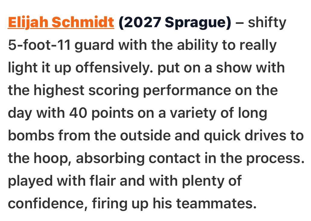 Elijah Schmidt (@elijah1schmidtt) on Twitter photo Thank you for the write up and giving me the opportunity to showcase my talent <a href="/PrepHoopsOR/">Prep Hoops Oregon</a> Thank you for the write up and giving me the opportunity to showcase my talent <a href="/PrepHoopsOR/">Prep Hoops Oregon</a>