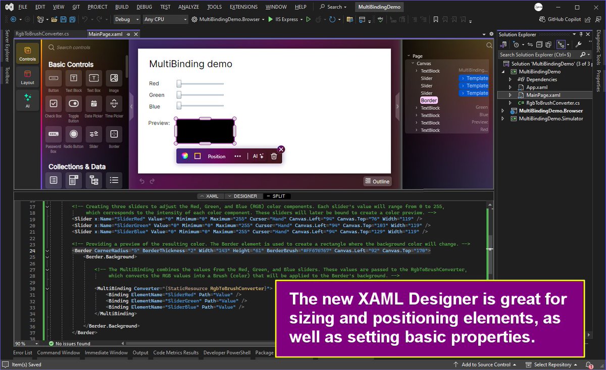 OpenSilverTeam's tweet photo. Who said WPF doesn't run in web browsers?

OpenSilver just added support for MultiBinding, bringing it one step closer to full WPF compatibility. Available now in the 3.1-Preview NuGet feed.

#DotNet #CSharp #XAML #WPF #OpenSilver