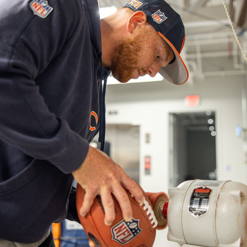 ChicagoBears's tweet photo. From preparing cleats &amp; helmets for practice to making a perfect game ball

Nothing our players do on the field would be possible without the extensive work of the equipment team