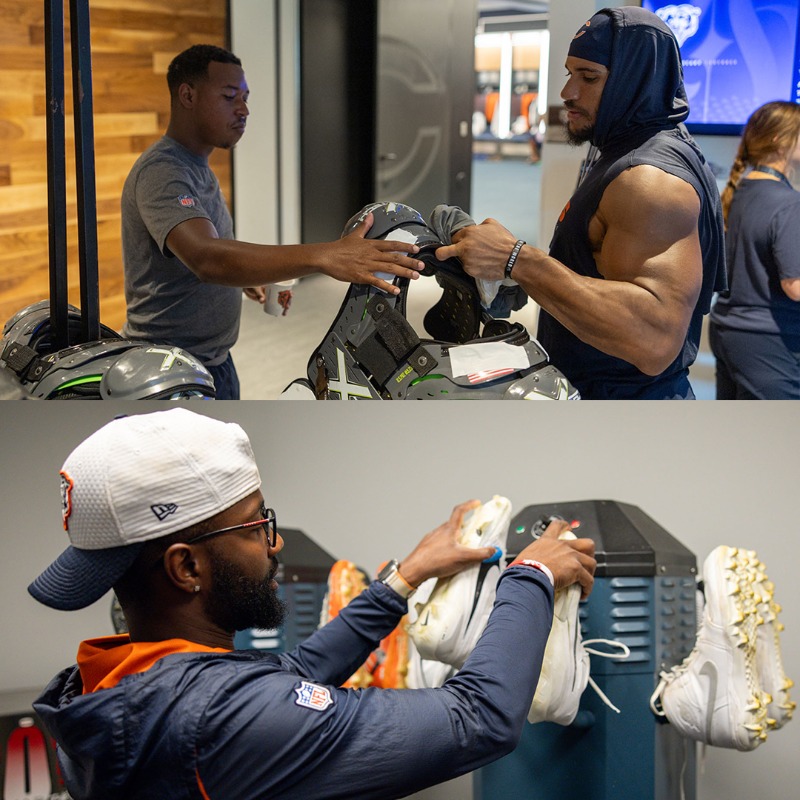 ChicagoBears's tweet photo. From preparing cleats &amp; helmets for practice to making a perfect game ball

Nothing our players do on the field would be possible without the extensive work of the equipment team