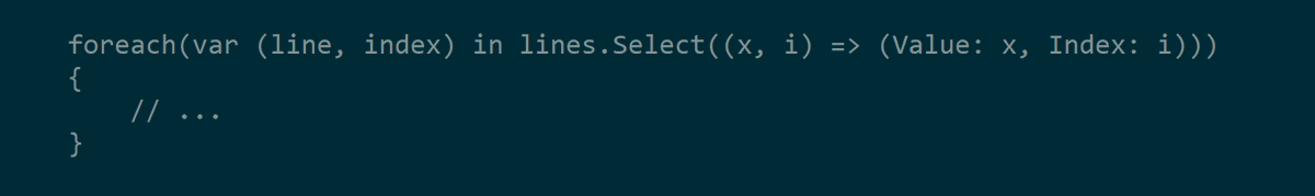 ProfetKeyboards's tweet photo. @davkean The Select extension method already has an index overload: https://t.co/dSr8Ux7cfo