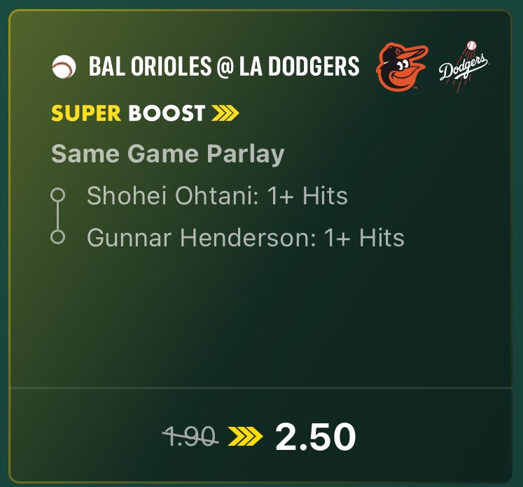 CanadaPlusEV's tweet photo. Bet365 #MLB Super Boost:

EV: 15.50%
Odds: 2.500
Fair Odds: 2.164
Win Prob: 46.20%
QK: 2.58%
Devig: FanDuel 1-way (8% hold) https://t.co/0uI8W9M1vx