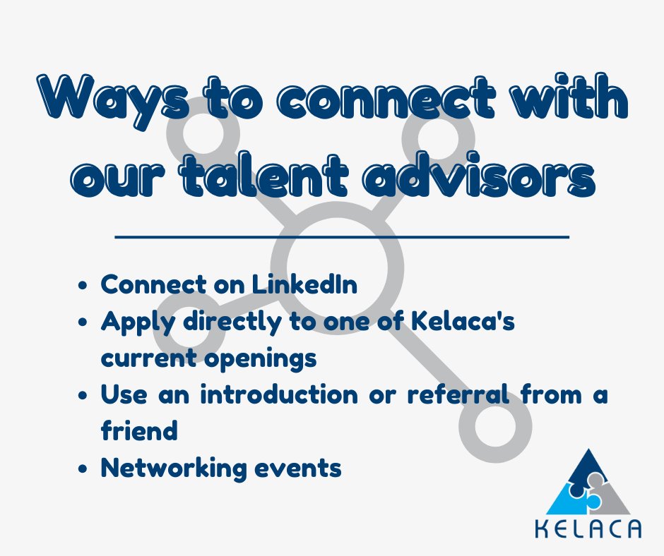 KelacaHQ's tweet image. Searching for a new job? Kelaca&apos;s talent advisors are here to help.

Check out these ways to get in touch with our talent team!

#CareerOpportunities #RecruitingRedefined