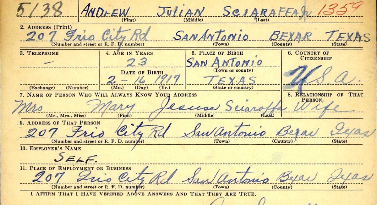 Ag03Recruiter's tweet photo. This is my great grandpa's WW2 draft card. He came home with severe brain damage leaving my great-grandma to navigate their world alone.
#endthedraft #warisevil #NoMoreWar https://t.co/n1E4HoKa8W