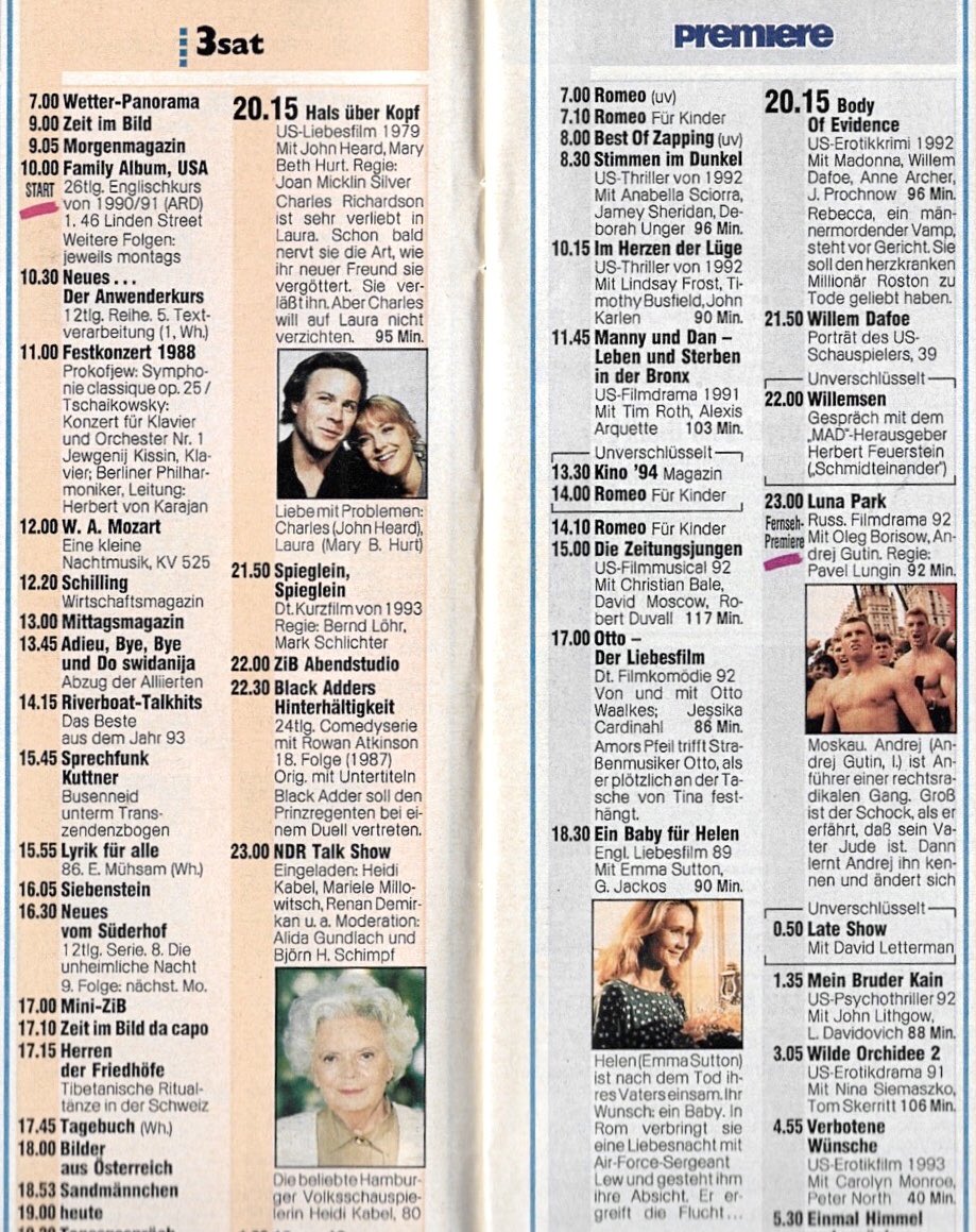 3sat und Premiere vor 30 Jahren