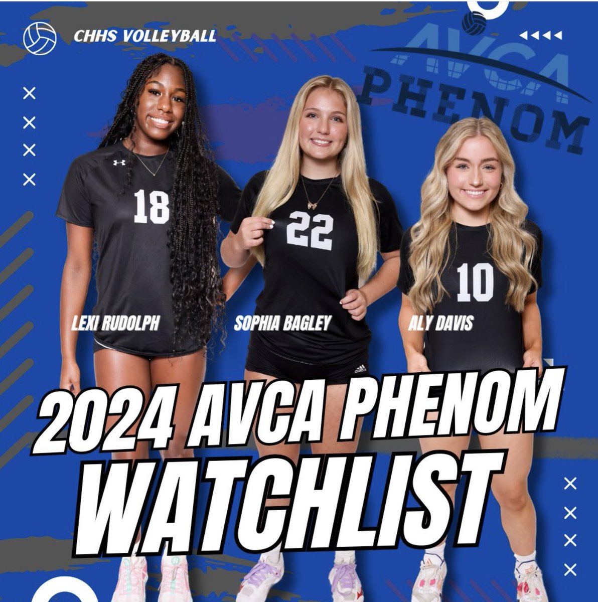 Chelsea’s Lexi Rudolph, Sophia Bagley, and Aly Davis selected to the 2024 AVCA Phenom Watchlist!!!
