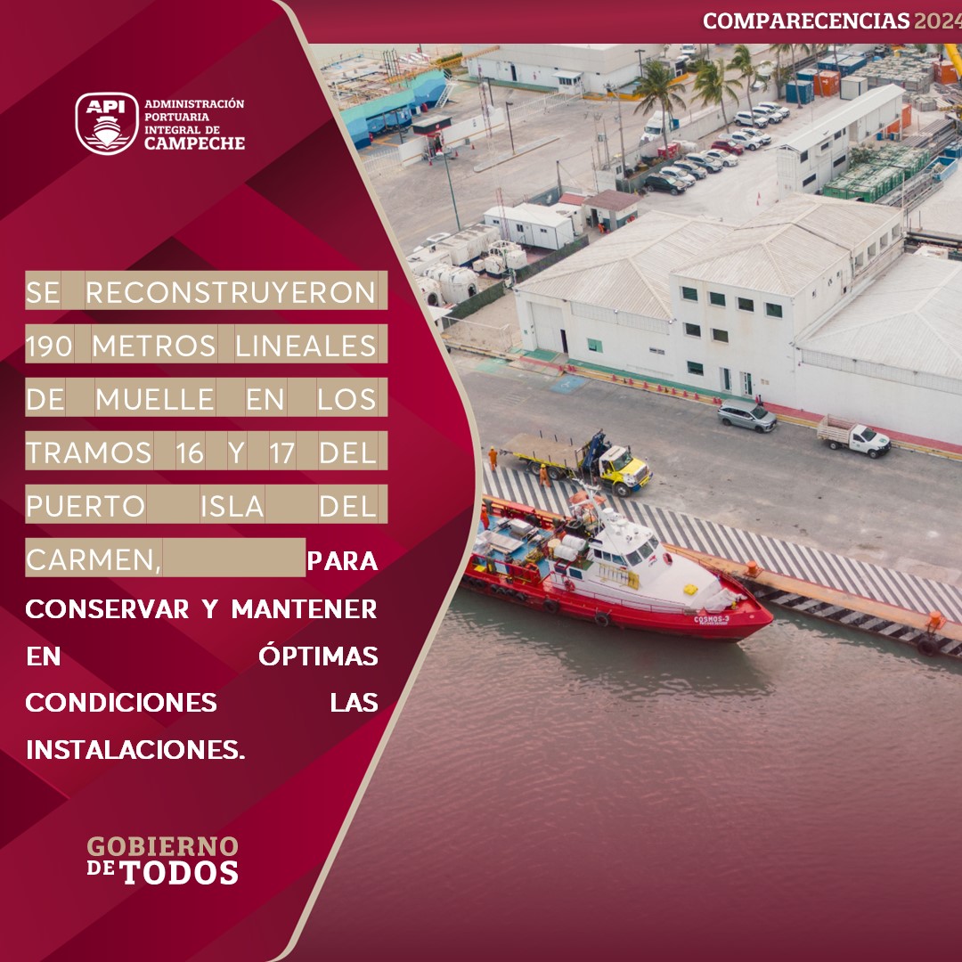 apicarmen's tweet image. Reconstrucción de muelles del #PuertoIsladelCarmen | #Comparecencia2024 #APICAM #Misión4 #DesarrolloEconómico #GobiernoDeTodos.