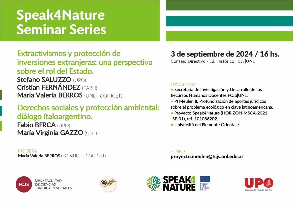 ProyectoMeulen's tweet photo. ¡Se viene otro cuatrimestre con seminarios @Speak4Nat! 
El 3 de septiembre a las 16 hs te esperamos en @FCJS_UNL junto a @StefanoSaluzzo y Fabio Berca de @UniAvogadro  🇮🇹, @cfernandez16 de @farnargentina y Virginia Gazzo y @ValBerros de @FCJS_UNL https://t.co/zv8b1rXLOe