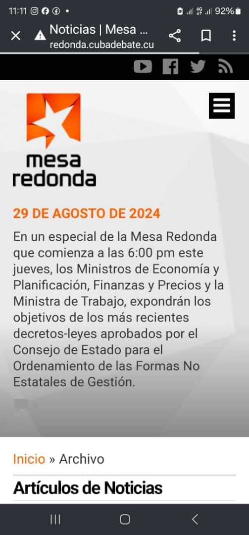 Comunicadora CAM (@comunicadoraart) on Twitter photo 🔊Mesa Redonda hoy a las 6pm con la participación de los Ministros del <a href="/MEP_CUBA/">Ministerio de Economía y Planificación de Cuba</a>, <a href="/finanzasprecios/">Ministerio de Finanzas y Precios Cuba</a> y <a href="/MTSS_CUBA/">MTSS CUBA</a> para intercambiar sobre la actualización de las disposiciones normativas de los actores económicos no estatales.
#EconomiaConTodos 🇨🇺 🔊Mesa Redonda hoy a las 6pm con la participación de los Ministros del <a href="/MEP_CUBA/">Ministerio de Economía y Planificación de Cuba</a>, <a href="/finanzasprecios/">Ministerio de Finanzas y Precios Cuba</a> y <a href="/MTSS_CUBA/">MTSS CUBA</a> para intercambiar sobre la actualización de las disposiciones normativas de los actores económicos no estatales.
#EconomiaConTodos 🇨🇺