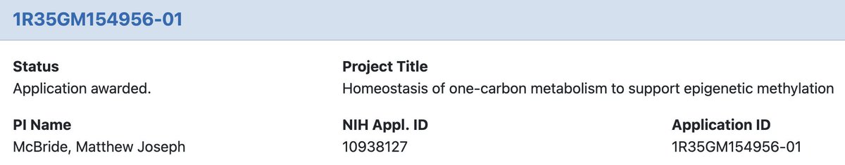 Matthew McBride (@mcbride_matthew) on Twitter photo Super grateful to receive a MIRA R35 from @NIGMS <a href="/NIH/">NIH</a> to support <a href="/mcbride_lab/">McBride Lab</a> <a href="/RutgersU/">Rutgers University</a> #EMSOP <a href="/RutgersCancer/">Rutgers Cancer Institute</a> over the next 5 years to advance our understanding of metabolic control of epigenetic methylation. If you are a #newPI, you should definitely consider applying for this! Super grateful to receive a MIRA R35 from @NIGMS <a href="/NIH/">NIH</a> to support <a href="/mcbride_lab/">McBride Lab</a> <a href="/RutgersU/">Rutgers University</a> #EMSOP <a href="/RutgersCancer/">Rutgers Cancer Institute</a> over the next 5 years to advance our understanding of metabolic control of epigenetic methylation. If you are a #newPI, you should definitely consider applying for this!