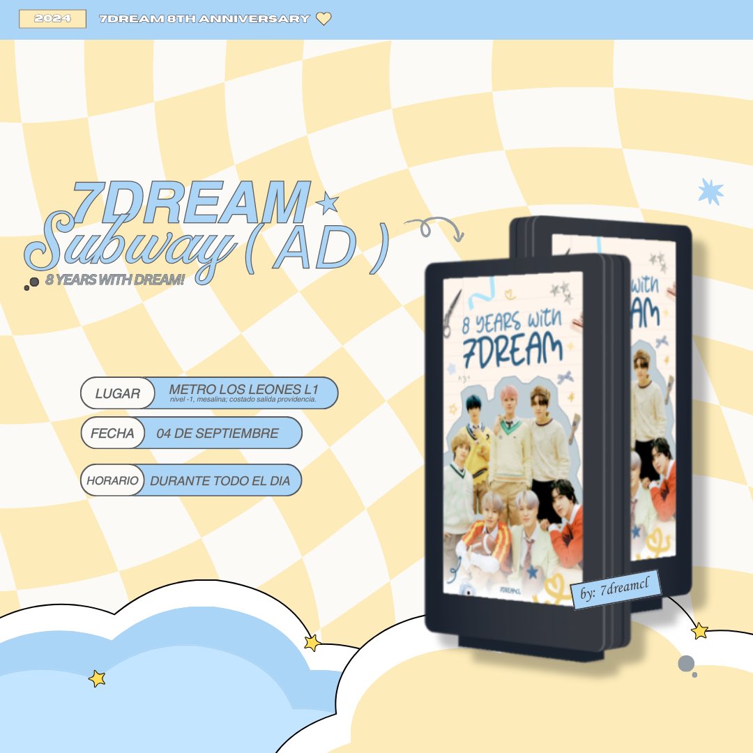 7DREAMCL's tweet photo. ⭐️ DREAM AD X 7DREAMCL ⭐️

Así es seguimos celebrando el aniversario de nuestras 7 estrellitas, sabemos que muchas personas viajan desde muy lejos a ver a nuestros chicos, por lo que quisimos poner un anuncio para que todos pudiesen disfrutar un día antes del concierto! ♥️ 

 ⬇️ https://t.co/Ak6U2wycum