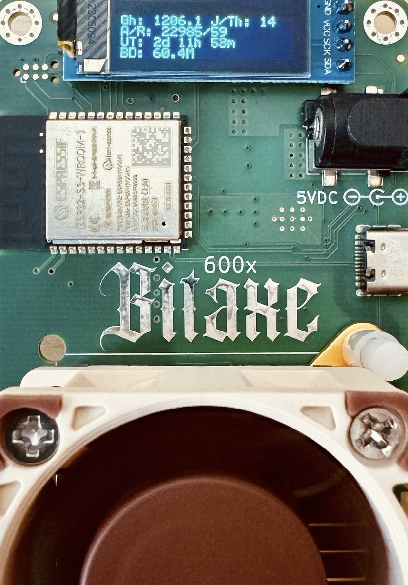 Like and share this post if you’re ready for the #Bitaxe 600 Gamma!!!

Solo mine Bitcoin with:
•BM1370 ASIC chip.
•Hash power of 1.2TH/s
•Power consumption of 15W/th

The most powerful single chip #Bitcoin miner is almost ready to be produced