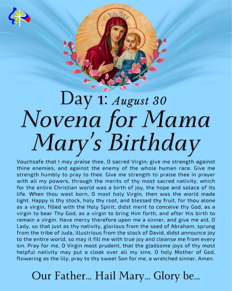 katolikongpinoy's tweet photo. DAY 1 | Aug. 30 | Novena for Mama Mary’s Birthday! 🙏 

+In the Name of the Father, and of the Son, and of the Holy Spirit, Amen. https://t.co/W0DvJlfxsC