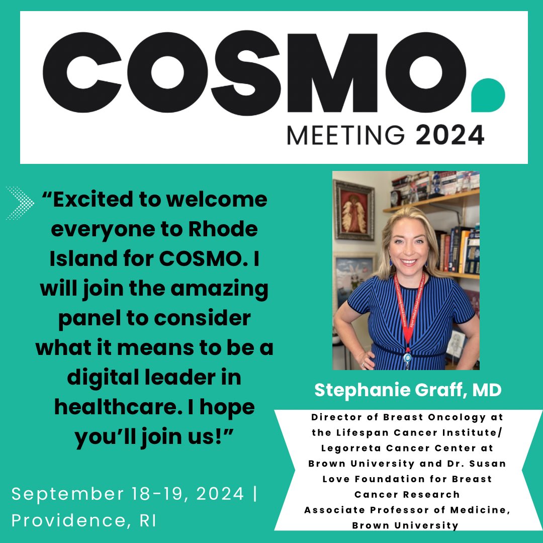 We cannot wait to hear <a href="/DrSGraff/">Stephanie Graff, MD, FACP, FASCO</a>’s insights during the roundtable discussion all about digital opinion leaders! 
🔗Registration is filling up fast!! ⏭️ cme-learning.brown.edu/COSMO-24 
#COSMO24 <a href="/drteplinsky/">Eleonora Teplinsky, MD, FASCO</a> <a href="/DrMMurphy/">Martina Murphy, MD</a>