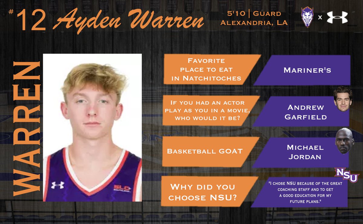 NSU Basketball (@nsudemonsmbb) on Twitter photo Next up in our #MeetTheDemons series is freshman guard Ayden Warren (<a href="/AydenWarren12/">Ayden Warren</a>)!
#ForkEm 😈🤘 Next up in our #MeetTheDemons series is freshman guard Ayden Warren (<a href="/AydenWarren12/">Ayden Warren</a>)!
#ForkEm 😈🤘