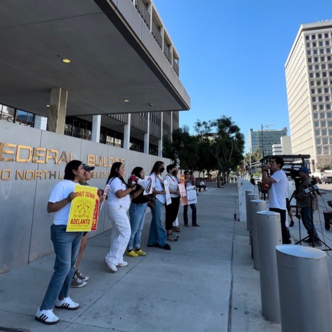 Detention should never mean dehumanization. Last week, the #ShutDownAdelanto Coalition rallied outside the USCIS Los Angeles Field Office, sharing the 22 demands and powerful testimonies from the men courageously participating in the #HungerStrike inside Desert View Annex.

Learn