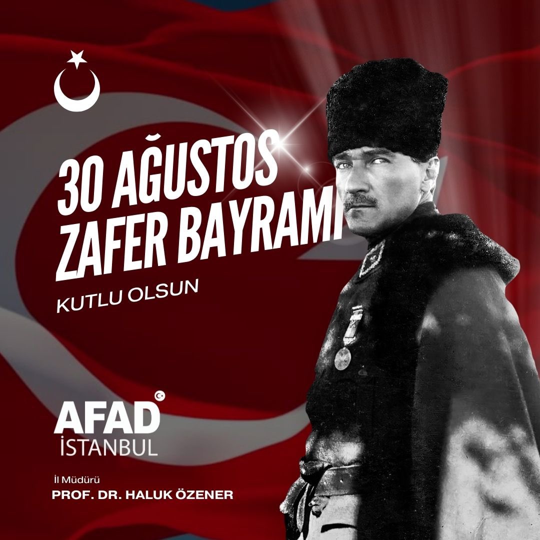 30 Ağustos Zaferi’nin 102. yıl dönümünü büyük bir onur ve kıvanç ile yaşıyoruz.
Bu zaferi bize armağan eden,  Ulu Önder Gazi Mustafa Kemal Atatürk ve Kurtuluş Savaşı’mızın tüm kahramanlarını, saygı, minnet ve şükran ile anıyor, Zafer Bayramı’nızı kutluyorum. <a href="/IstanbulAFAD/">A F A D İstanbul</a>