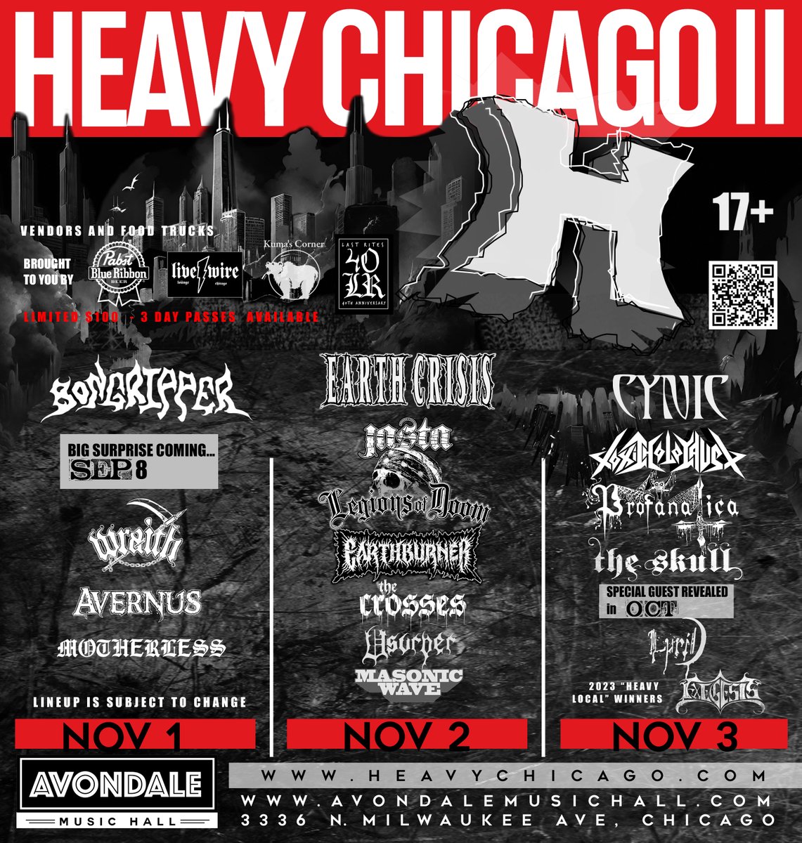 KumasCornerWestLoop (@kumaswestloop) on Twitter photo Did you guys see the line-up for <a href="/HeavyChicago/">HeavyChicago</a> II?!
<a href="/Bongripperdoom/">Bongripper</a>, @atyourmercyx, and <a href="/CynicOnline/">CynicOnline</a>! That's just the headliners!!
We're proud to be a sponsor again this year!
Grab your tickets while three-day passes are still $100! They will go up!
heavychicago.com Did you guys see the line-up for <a href="/HeavyChicago/">HeavyChicago</a> II?!
<a href="/Bongripperdoom/">Bongripper</a>, @atyourmercyx, and <a href="/CynicOnline/">CynicOnline</a>! That's just the headliners!!
We're proud to be a sponsor again this year!
Grab your tickets while three-day passes are still $100! They will go up!
heavychicago.com