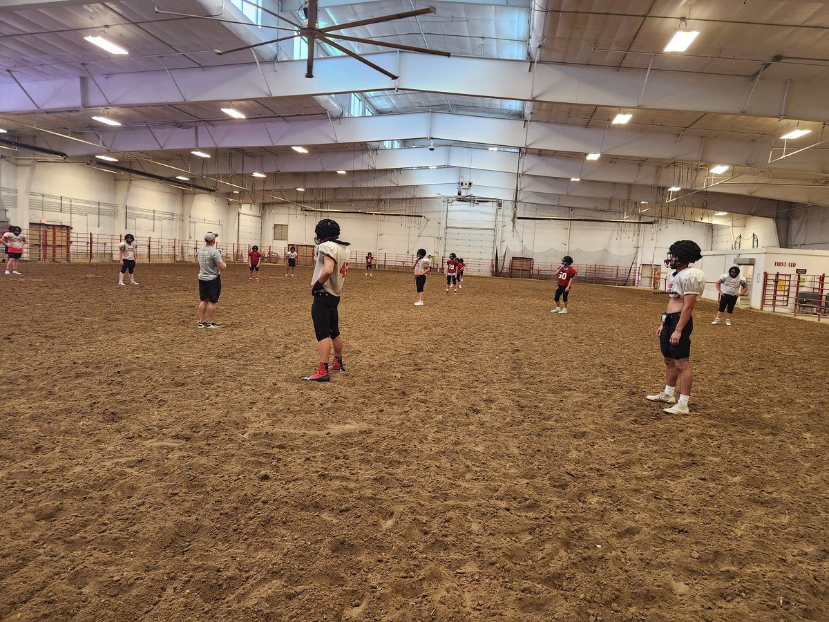 Pretty lucky! Thanks to fairgrounds for letting us borrow the indoor facility! Got a dry pregame run thru in today b4 1st game! #proveemwrong