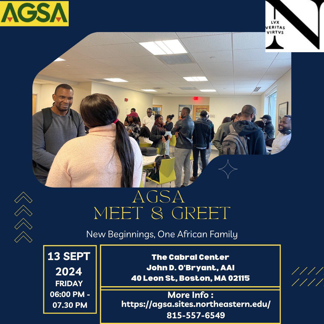 Hey, new and returning African grad students! 👋🏾 Join us for a fun-filled meet and greet to connect with other students, make new friends, and learn more about AGSA.
Check out our flyer for all the details! See you there!