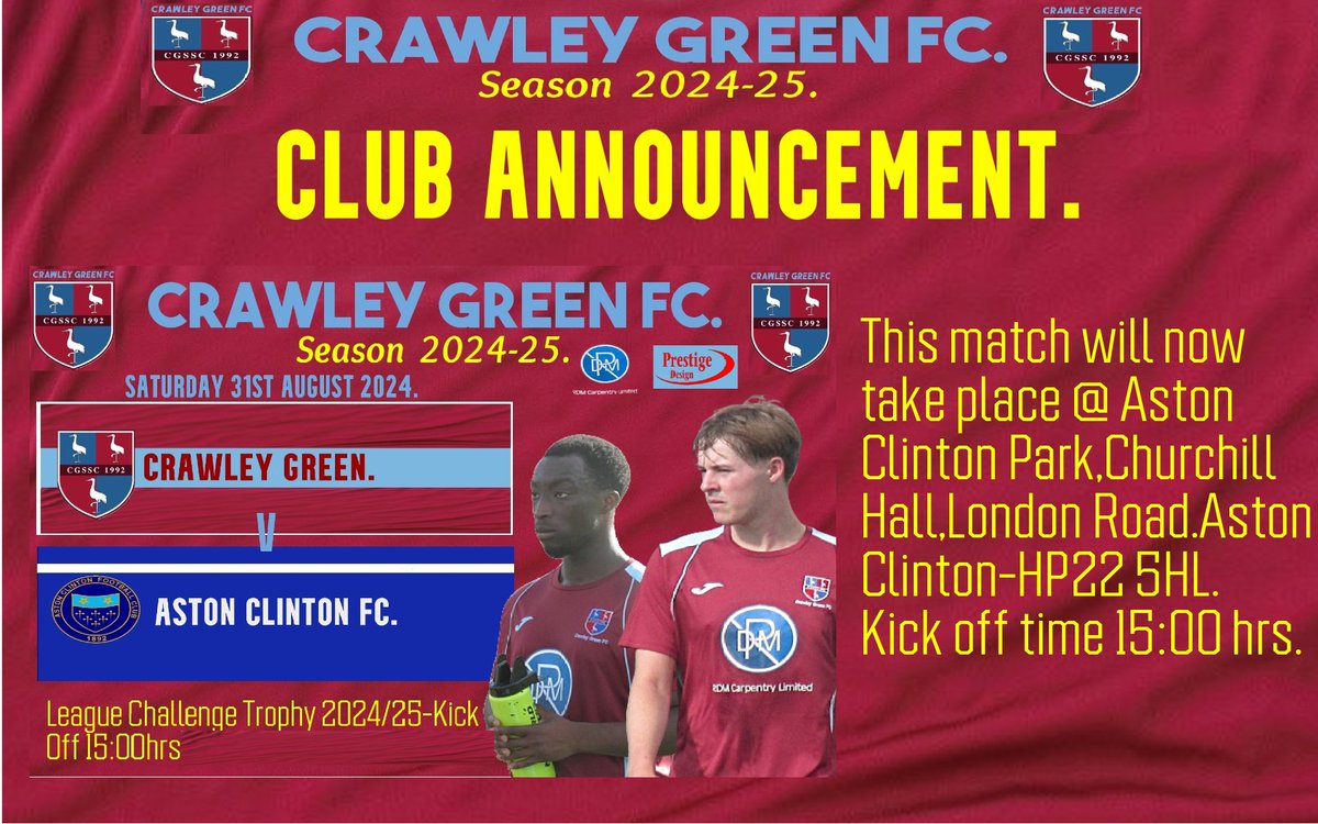 Saturday`s cup fixture info.