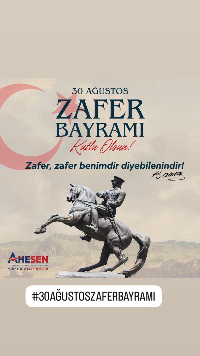 ahesenorgtr's tweet photo. Ulu Önderimiz Gazi Mustafa Kemal Atatürk’ü ve Zafer yolumuzda hiçbir fedakarlıktan kaçınmayan Kahraman askerlerimizi saygıyla anıyoruz!

ZAFER BAYRAMIMIZ KUTLU OLSUN!

#30ağustoszaferbayramımızkutluolsun 
#30ağustoszaferbayrami 
#30ağustoszaferbayramı 
#ailehekimliği https://t.co/Hw7P9hjZqb