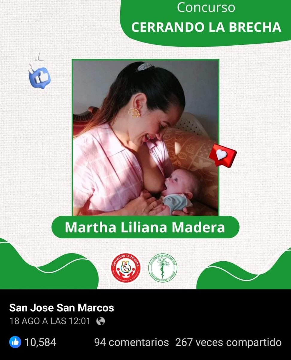 esesanjosesms's tweet image. #Atención ¡Esta es la ganadora de nuestro concurso fotográfico #CerrandoLaBrecha dedicado a la #LactanciaMaterna! Hecho el respectivo conteo a las 3 de la tarde de hoy, Martha Liliana Madera y su bebé obtuvieron el triunfo ¡con más de DIEZ MIL VOTOS! #CalidadHumana