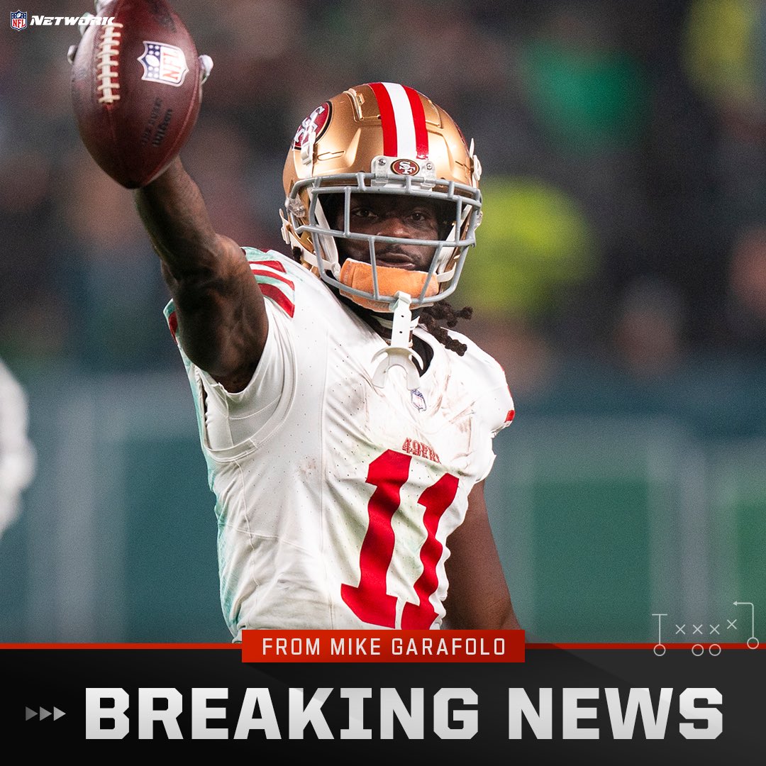 Mike Garafolo (@mikegarafolo) on Twitter photo Sources to me and <a href="/RapSheet/">Ian Rapoport</a>: The #49ers and WR Brandon Aiyuk have agreed on a four-year, $120 million contract extension with $76 million in guarantees.
Hold-in over. Trade request withdrawn. Aiyuk’s agent <a href="/RyanWilliamsA1/">Ryan Williams</a> and the Niners strike a deal to keep him in Santa Clara. Sources to me and <a href="/RapSheet/">Ian Rapoport</a>: The #49ers and WR Brandon Aiyuk have agreed on a four-year, $120 million contract extension with $76 million in guarantees.
Hold-in over. Trade request withdrawn. Aiyuk’s agent <a href="/RyanWilliamsA1/">Ryan Williams</a> and the Niners strike a deal to keep him in Santa Clara.