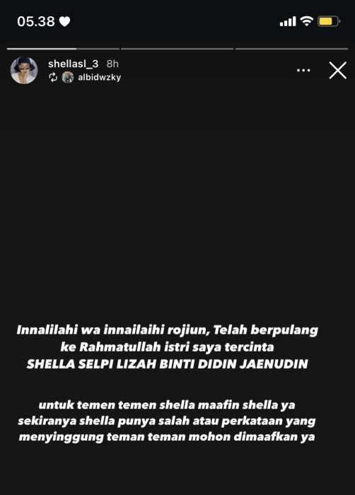 💚 innalillahi wainnaillaihiroji'un kak shella😭😭