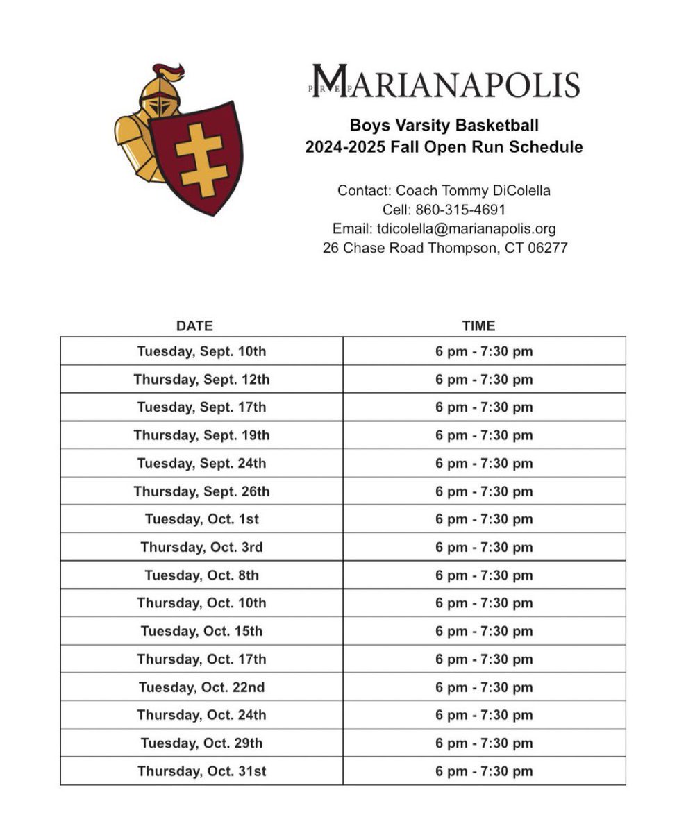 Coaches! Here is my fall open gym schedule. Excited to get started! <a href="/NEPrepBB/">NE Prep Mens Basketball</a> <a href="/NERRHoops/">New England Recruiting Report NERRHoops</a> <a href="/RecruitTheBronx/">RecruitTheBronx</a> #goldenknights