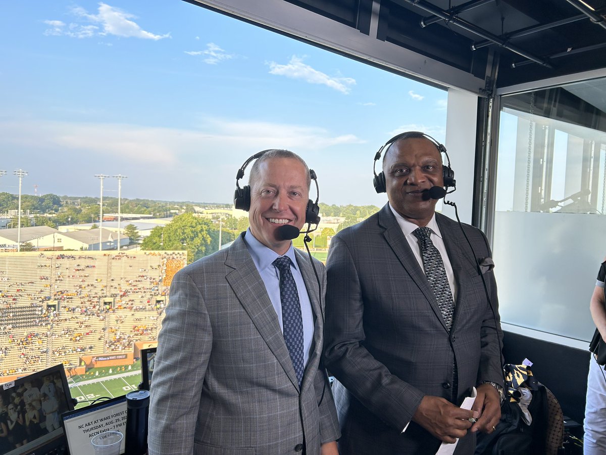 CharlesArbuckle's tweet image. Been awhile since ⁦@ESPN_Schick⁩ &amp;amp; I have worked together!  Check us out on the #ACCNetwork broadcast of the ⁦@NCATFootball⁩ vs ⁦@WakeFB⁩ 7pm EST matchup.