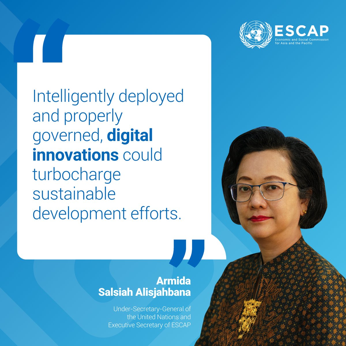 APCICT's tweet image. “Intelligently deployed &amp;amp; properly governed, digital innovations could turbocharge sustainable development efforts.” - @‌UN_Armida.
📅3-5 Sept follow our #AsiaPacific Ministerial Conference on Digital Inclusion &amp;amp; Transformation to leverage #Digital4Dev: bit.ly/APMCDIT