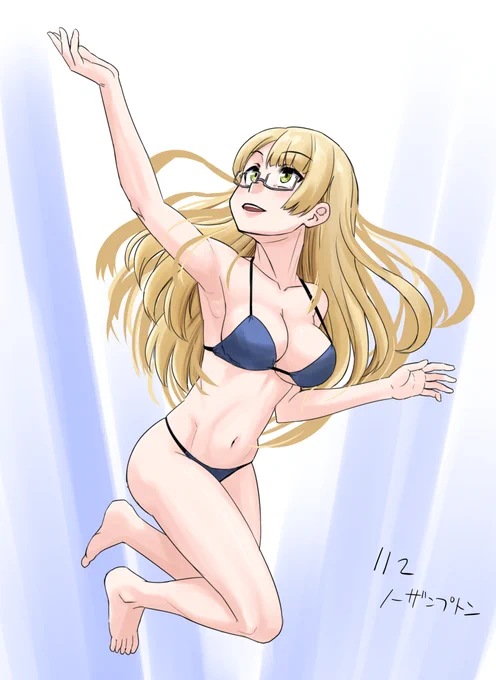 体を描く練習だからビキニ姿にせざるを得ない 112枚目   ノーザンプトン POSEMANIACS胴体がけっこういい感じになったのでせっかくなので胴アップ版 #艦これ #nktrビキニで練習 