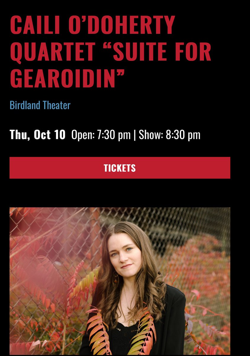Playing at <a href="/birdlandjazz/">Birdland Jazz Club and Theater</a> on Oct 10th at 8:30pm (only 1 set)! Get your tickets now: tinyurl.com/m4jyzubw 

#cailimusic #cma #newjazzworks #cailiodohertyquartet #birdlandjazz #bam #nycjazz