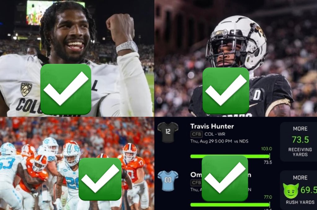 NextLevelBets_'s tweet photo. $75 to someone who Likes/RT

NCAAF SWEEEPPPP Thursday RECAP🧹

BEST FOOTBALL CAPPER ON HERE AND LET ME SHOW YOU WHY THIS SEASON🏈 

Shedeur Sanders Over 304.5 Yards✅ Travis Hunter Over 70.5 Yards✅  
Prize Picks Pair One✅

You do not want to miss out on this season—football is our best sport. 

Already working on more props for this big weekend. Plus, our other pair with Shedeur is looking good, just need Martinez to do his thing this Saturday. Don’t miss out on this big weekend 😈

30% OFF FOR ALL OUR FOOTBALL PLAYS IN THE COMMENTS ⬇️