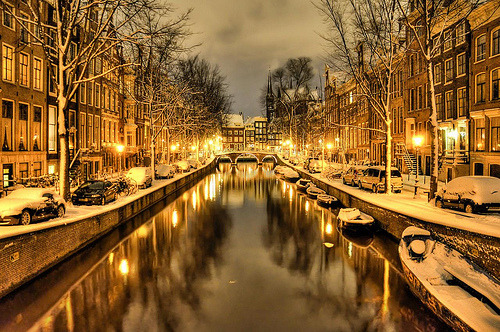 Snowy Night, Amsterdam, The Netherlands #SnowyNight #Amsterdam #TheNetherlands lisawooten.com