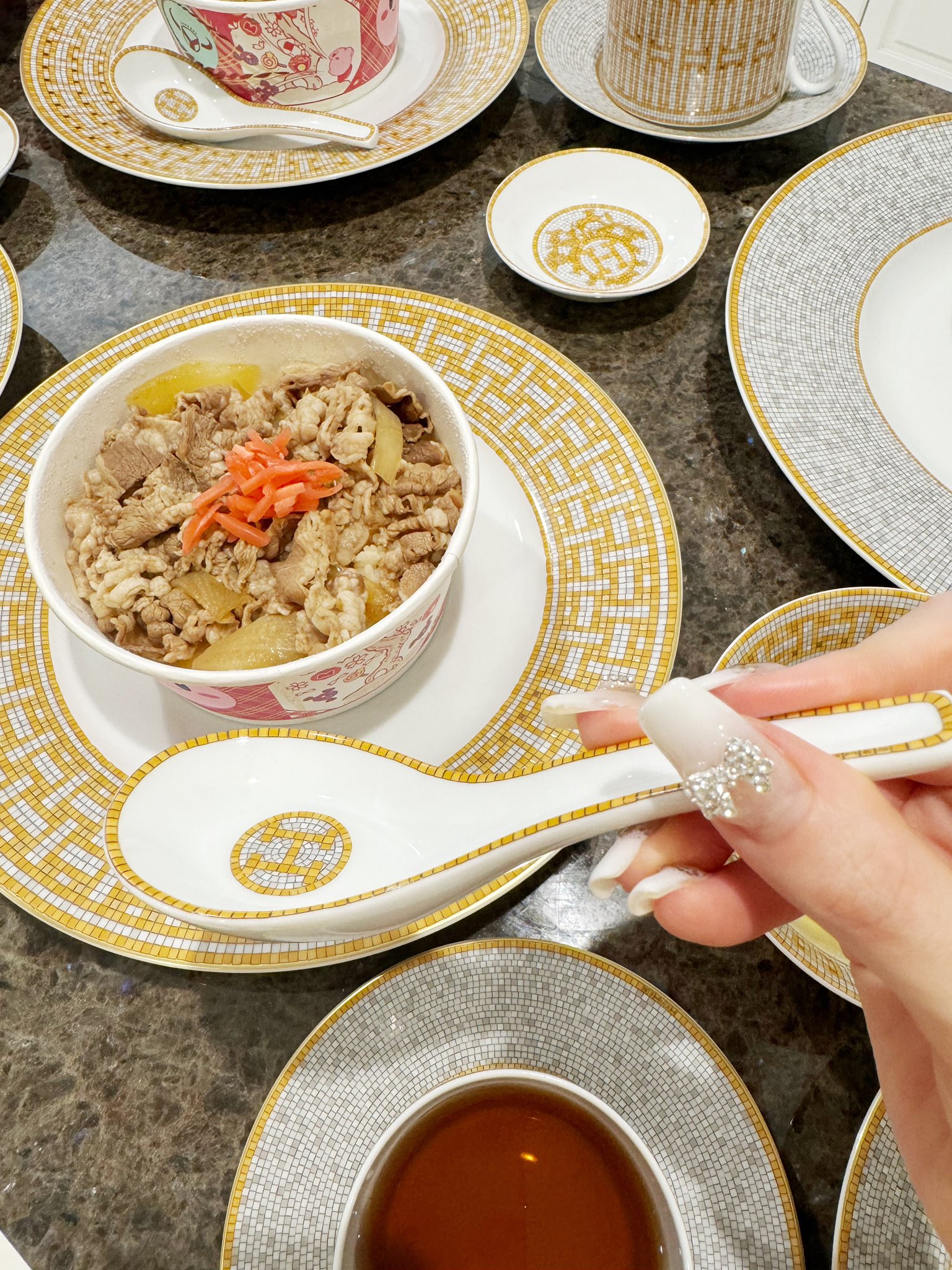 エルメス モザイクヴァンキャントル スーププレート ゴールド 2枚