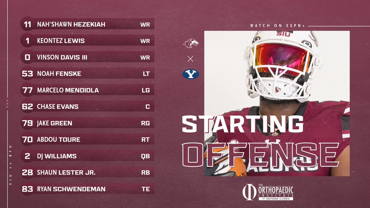 Tonight’s starters on offense against the Cougars! ⬇️

#Salukis | #RunWithUs