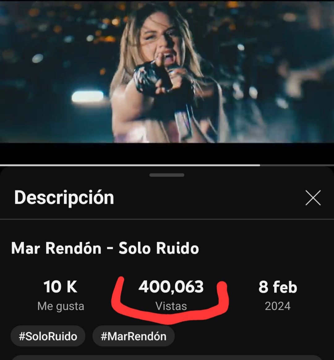 pao_romerot's tweet photo. Felicitaciones @MarRendonMusica  el temazo pop-rock de #SoloRuido alcanzó las 400mil vistas en Youtube 🥰🤩👽👽👏👏 y vamos por mas 🫶❤️ https://t.co/t96yzeJJuX