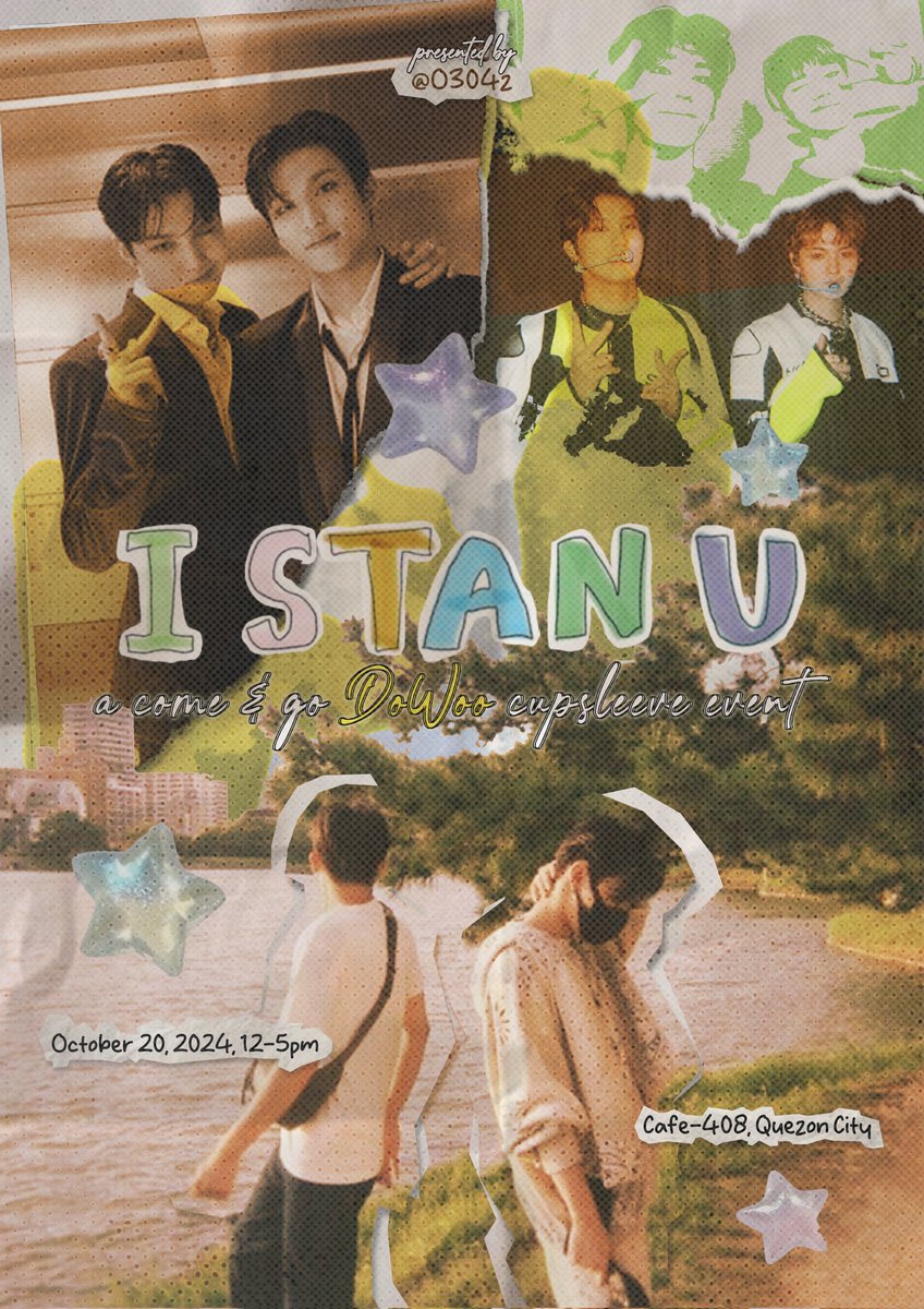 Join us as we celebrate four years of amazing talent by our main vocalist and main dancer!

𝗜 𝗦𝘁𝗮𝗻 𝗨 : 𝗗𝗼𝗪𝗼𝗼
ㅡ a come &amp; go cafe event for treasure’s park jeongwoo &amp; kim doyoung  ⋆˖ ࣪⭑

⭐️: October 20, 2024
✨: 12PM to 5PM
💫: <a href="/cafe408_/">CAFE 408</a>