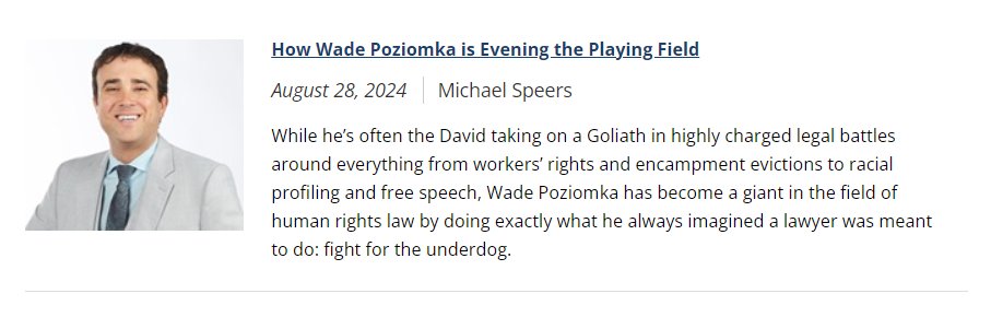 JUST. Magazine, published by the <a href="/OBAlawyers/">Ontario Bar Association</a>, ran a feature article about my work in human rights. I enjoyed speaking with Michael Speers about my work, but was not expecting such a complimentary article and am truly humbled.  Full article here:

oba.org/JUST/Features_…