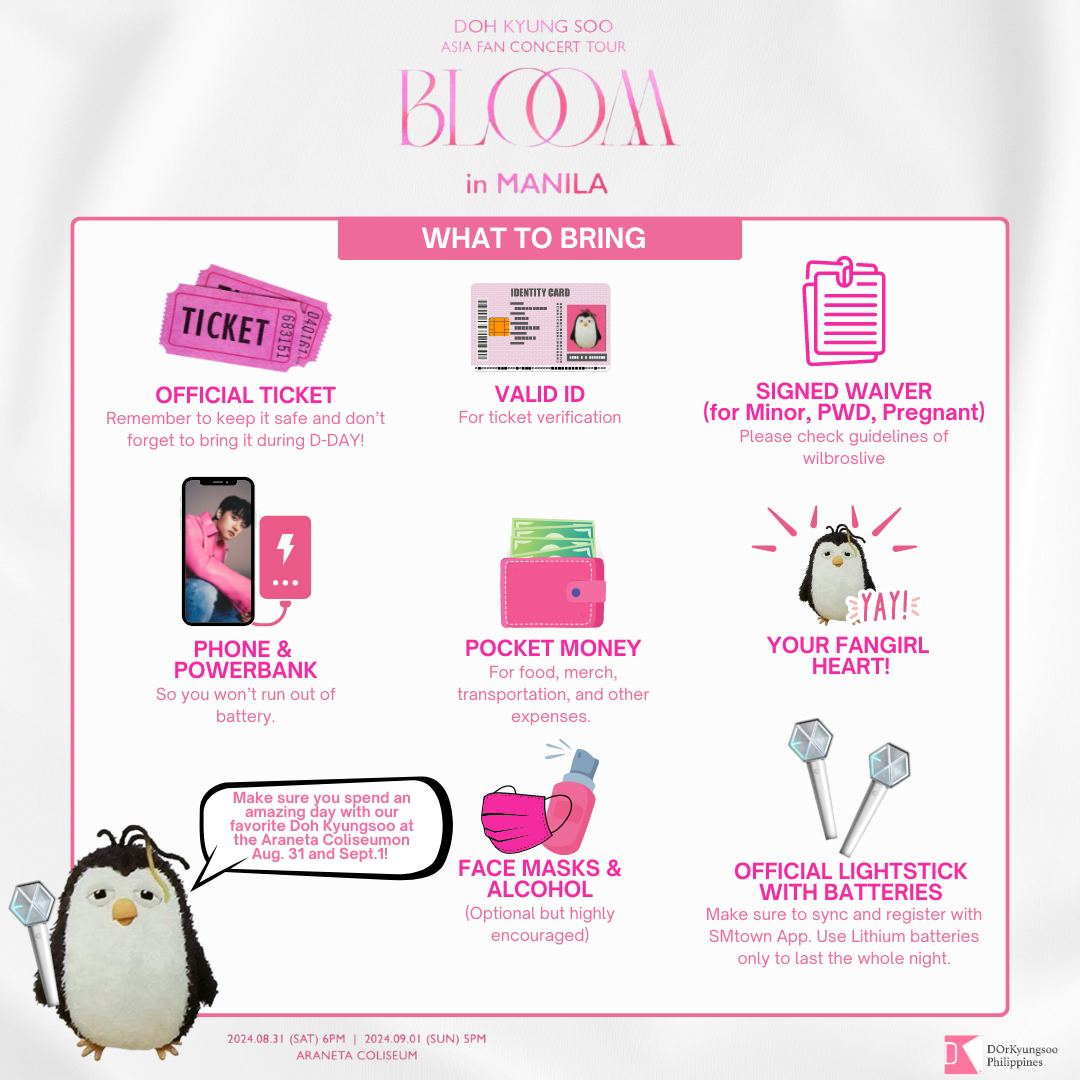 The wait is almost over—Doh Kyungsoo is coming to Manila! 💙✨️ Make sure that your concert essentials are as ready as you are!

Pack smart and let's make this concert unforgettable! 🌸🫶🏼

#도경수 #DOHKYUNGSOO
#FANCONCERT_BLOOM
<a href="/companysoosoo_/">Company Soosoo</a> @wilbrosLive