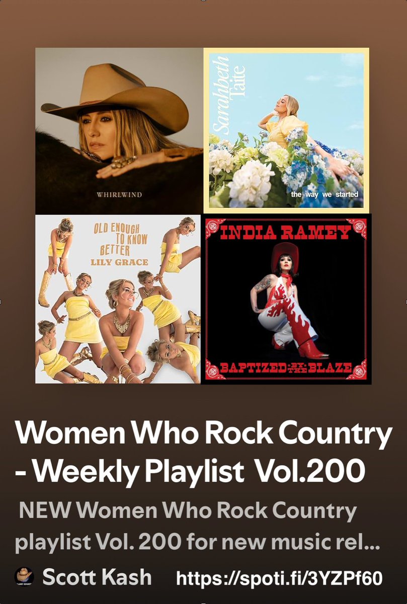 ScottKash88's tweet image. NEW #WomenWhoRockCountry playlist with this weeks best new albums/EPs by
@brookemoriber
@billiejomusic
@lilymeolamusic
@wheresbethmusic
#kelleyswindall
@sammiraemusic
@EddyLeeRyder
@jmcardarelli
+MORE

#Spotify
rb.gy/x3ai16

#NewMusic2024 #Country