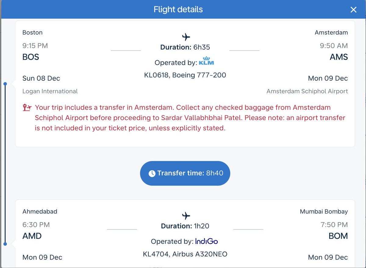 tannagaurav's tweet photo. @KLM This flight option doesn't make sense. Someone made a typo. Please fix it. https://t.co/OXbGhha9cw